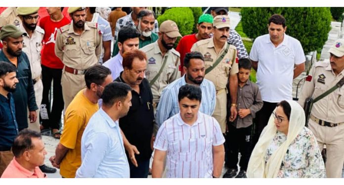 Chairperson, J&K Waqf Board, Dr Darakhshan Andrabi during visit to Shahdara Sharief Shrine in Thannamandi area of Rajouri on Sunday. — Imran/ Excelsior