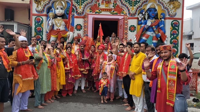 BJP leaders flagging off 22nd Chhari Mubarak Yatra at Jammu on Sunday.