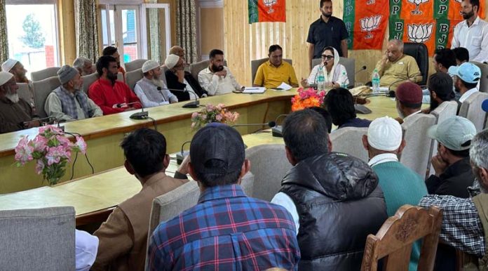 BJP leaders during a party convention at Gurez on Monday.
