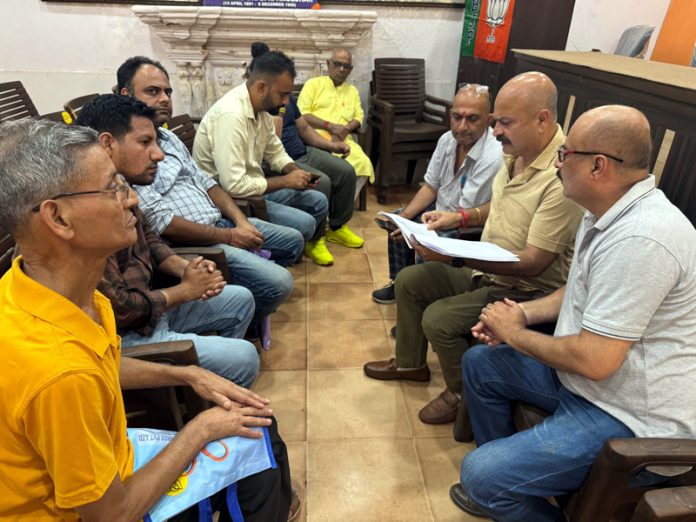 BJP vice president, Yudhvir Sethi listening public grievances at Jammu on Thursday.