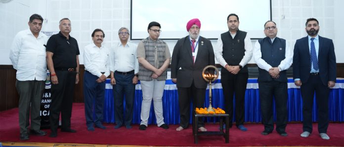 Dignitaries during a training programme by ICAI Peer Review Board in Jammu on Saturday.