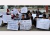 Samagra teachers protesting at Kargil. -Excelsior/Basharat Ladakhi