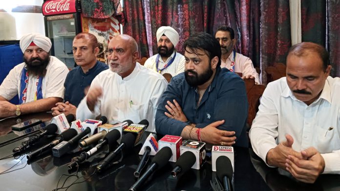Provincial president of DPAP, Ashok Sharma and other party leaders during a press conference at Jammu. —Excelsior/Rakesh