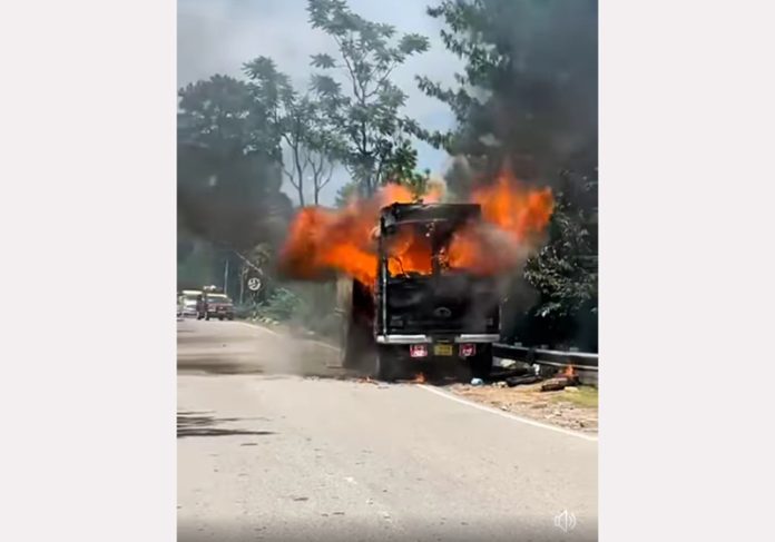A truck loaded with ration on fire on Thursday.