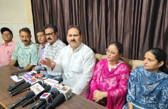 RLJP leaders addressing a press conference at Jammu on Friday. -Excelsior/Rakesh