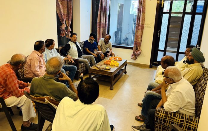 Former Dy Mayor, Baldev Singh Billawaria during a meeting with residents of Shastri Nagar on Friday.