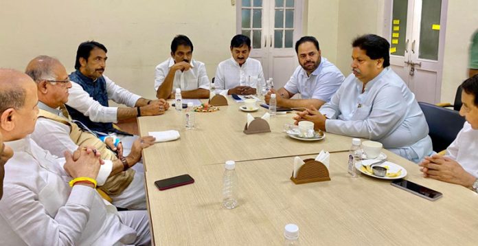 Senior J&K Congress leaders during meeting with AICC general secretary KC Venugopal and Bharatsinh Solanki in New Delhi.