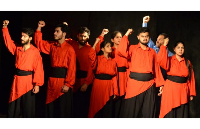 A scene from play ‘Inqlaab’ staged in Jammu on Sunday.