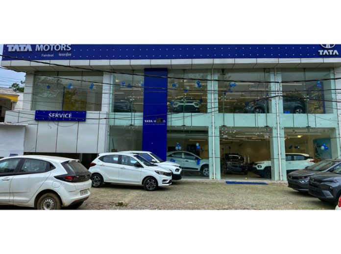 An external view of the newly renovated Tata EMO showroom at Omara Morh, Udhampur.