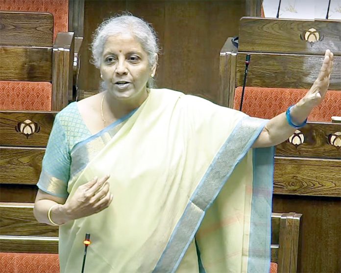 Union Minister Nirmala Sitharaman speaking in the Rajya Sabha on Wednesday. (UNI)