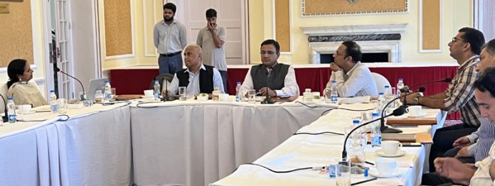 Senior J&K officers in a meeting with Fifth Finance Commission in Srinagar on Monday.