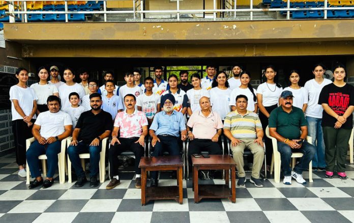 J&K-UT Kalarippayattu team posing with dignitaries before leaving for National Championship.