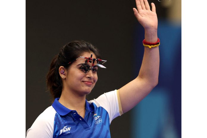 India's Manu Bhaker during the 25m Pistol Women Final event at the 2024 Summer Olympics, in Chateauroux, France on Saturday. (UNI)