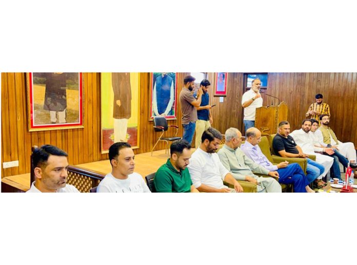 Leaders of YNC attending a meet in Srinagar on Tuesday.