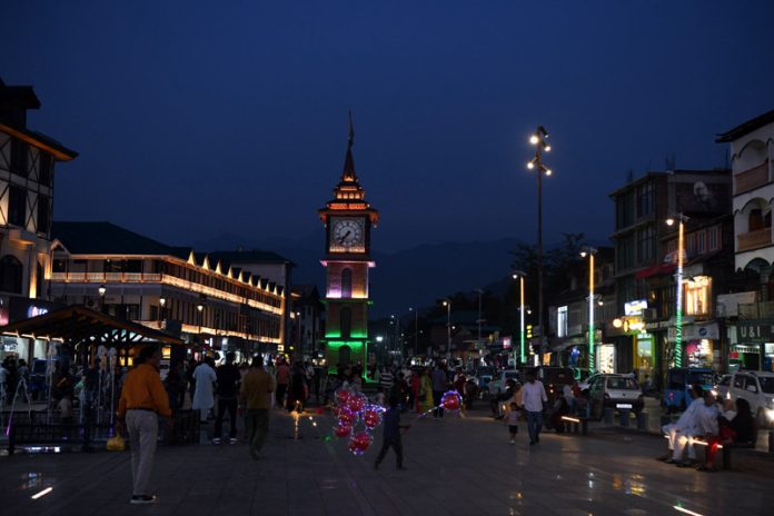 A view of the renovated Clock Tower (Ghanta Ghar) illuminated on the eve of Independence Day in Srinagar. —Excelsior/Shakeel