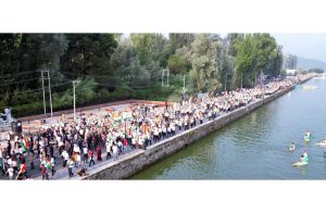 Massive Tiranga Yatra in Srinagar on Monday.