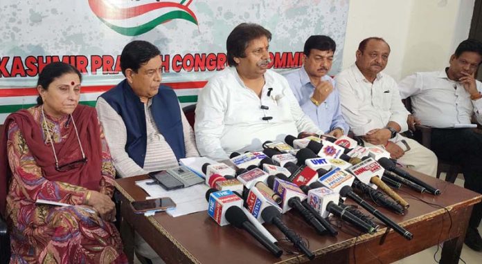 JKPCC working president Raman Bhalla during a press confrence on Thursday. -Excelsior/Rakesh