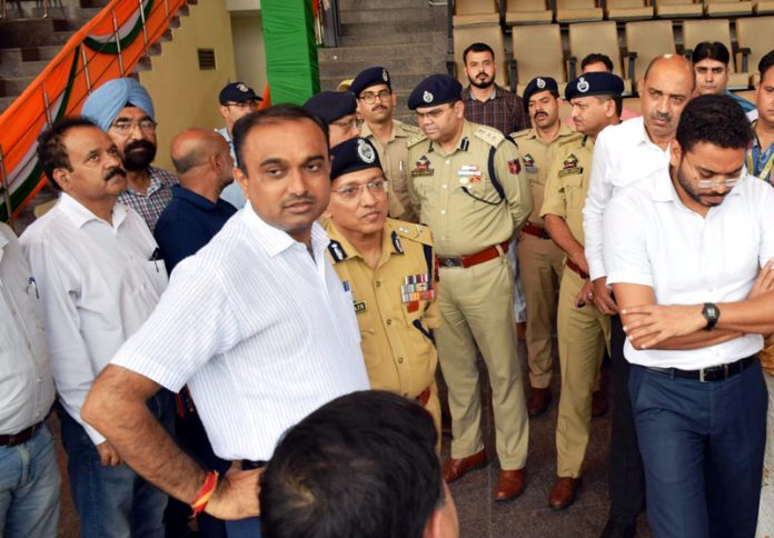 Div Com Ramesh Kumar and ADGP Anand Jain during visit to MA Stadium on Saturday.