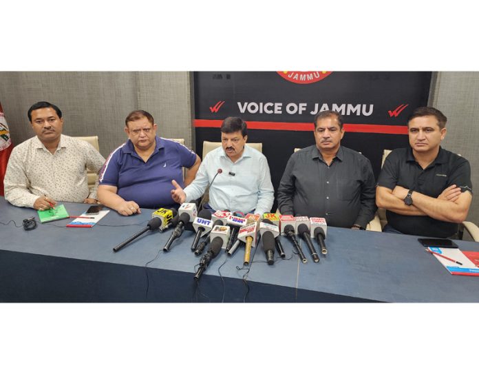 Arun Gupta addressing press conference at Jammu on Saturday.