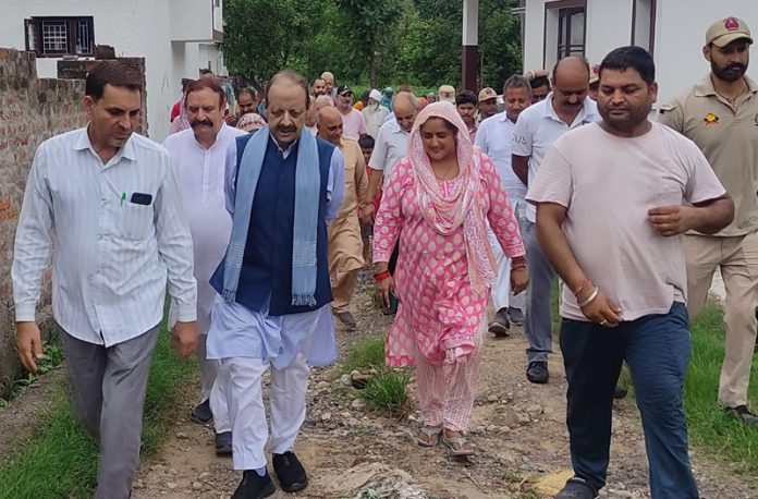 Senior BJP leader Devender Singh Rana visiting Jagti area on Saturday.