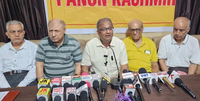 PK leaders at a press conference at Jammu on Thursday. -Excelsior/Rakesh
