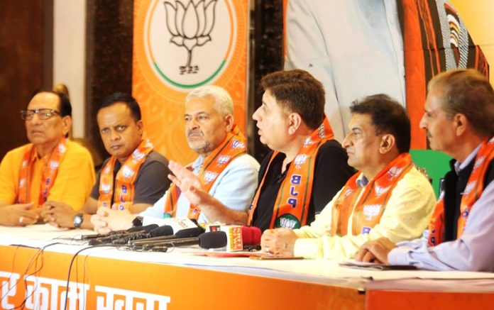 BJP leaders at a press conference at Jammu on Wednesday.