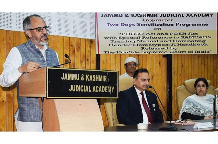 A speaker during sensitization programme on POCSO, Posh Act in Srinagar.