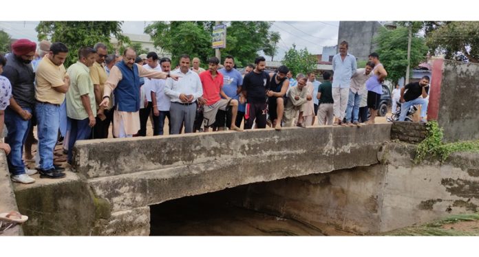 Senior BJP leader Devender Singh Rana during visit to Nagrota on Thursday.