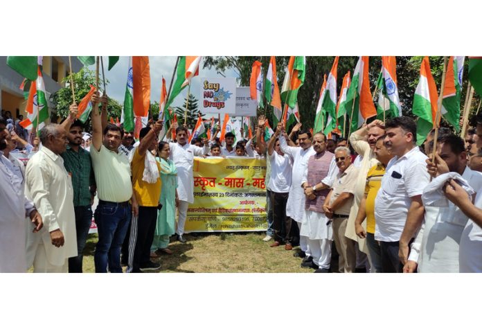 Devender Singh Rana and others attending Tiranga rally at Dansal.