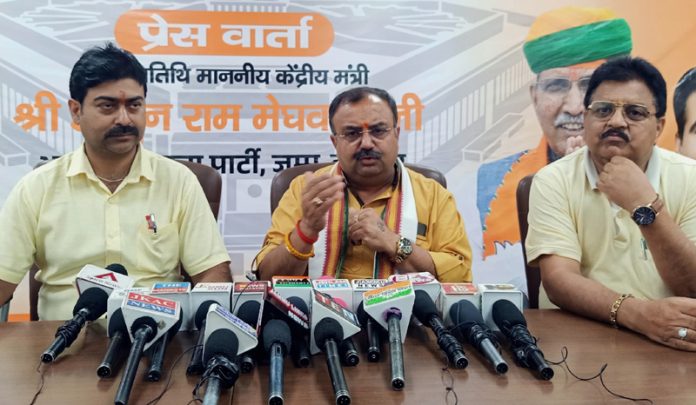 BJP leaders at a press conference at Jammu on Thursday.