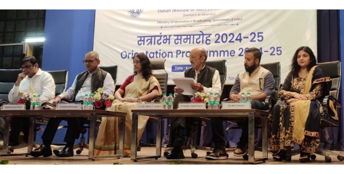 Dignitaries during the launching of the orientation programme of IIMC in Jammu on Thursday.