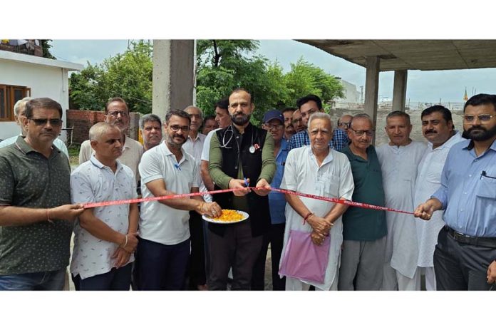 HoD Cardiology Dr Sushil Sharma inaugurating free medical camp at Muthi on Sunday.