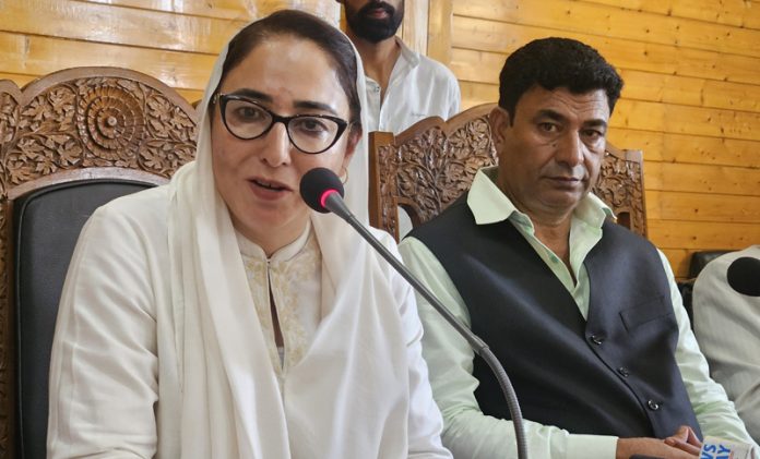 National Executive Member of BJP Dr Darakhshan Andrabi chairing Manifesto Committee outreach prog in Bandipora.