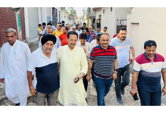 Senior BJP leader, Baldev Singh Billawaria during visit to Digiana in Jammu on Monday.