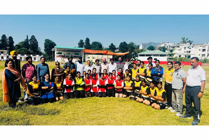 Football players posing along with diginitaries in Poonch on Sunday.