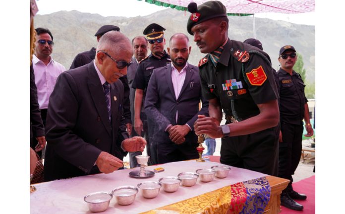 LG Brigadier (Dr) BD Mishra attending a function in Leh on Saturday.