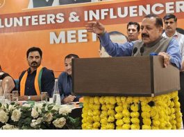 Union Minister, Dr Jitendra Singh addressing Influencers Meet organised by BJP Social Media Department at Jammu on Sunday.