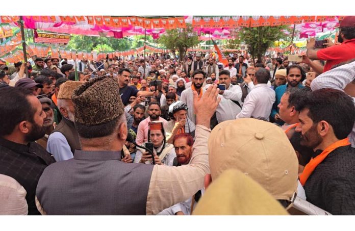 Rajya Sabha MP, Ghulam Ali Khatana addressing a public rally in Poonch on Thursday.