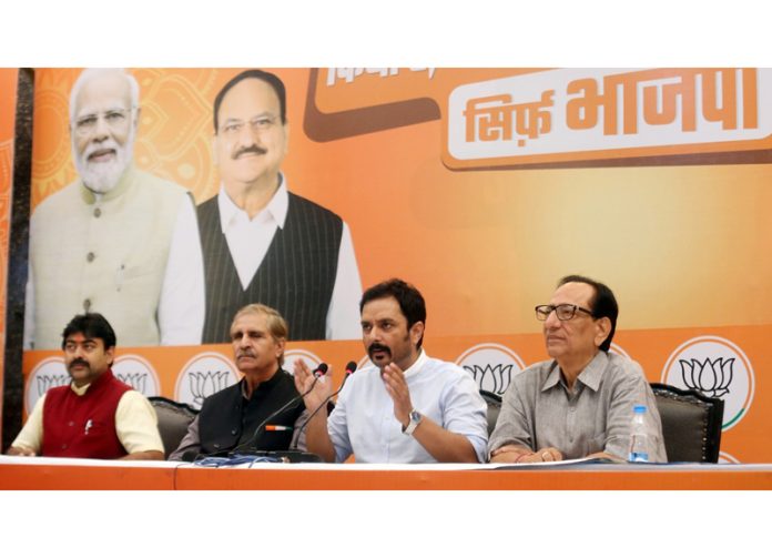 BJP leaders at a press conference in Jammu on Thursday.