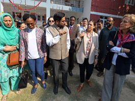 A delegation of diplomats from various countries arrives at a polling booth in Budgam to witness the voting process. -Excelsior/Shakeel