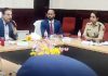 Secretary Border Management, Dr Rajendra Kumar chairing a meeting in Leh on Sunday.