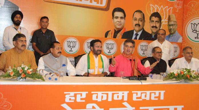 BJP leaders at a press conference at Jammu on Sunday. -Excelsior/Rakesh