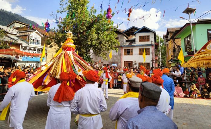 Devotees during annual Mela Patt in Bhaderwah on Sunday. -Excelsior/Tilaj Raj