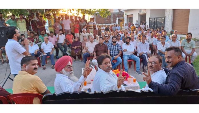 JKPCC Working President, Raman Bhalla addressing a public meeting in Jammu on Monday.