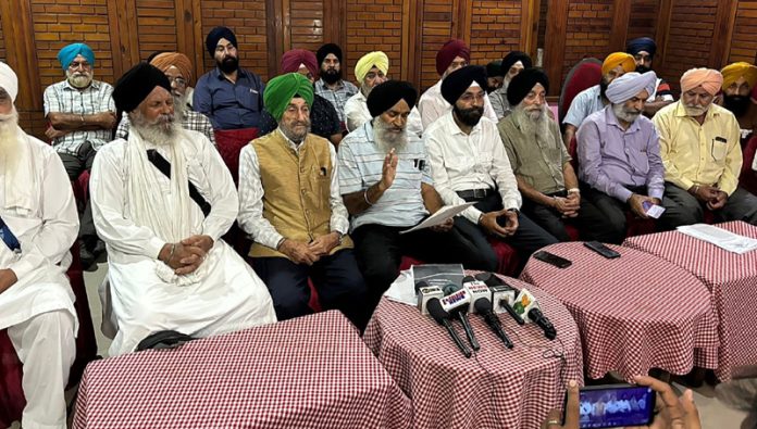 Members of Sikh bodies talking to media in Jammu.