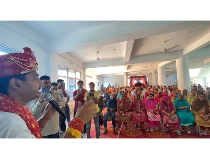 Pathania addressing a public gathering in Udhampur East.