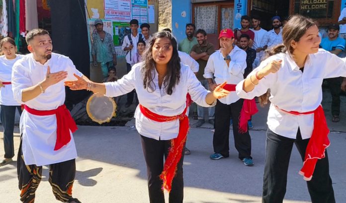 A scene from the play ‘Vote Mera Adhikar’ staged in Kishtwar on Tuesday.