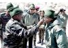 President Droupadi Murmu interacting with soldiers during her visit to Siachen base camp on Thursday. (UNI)