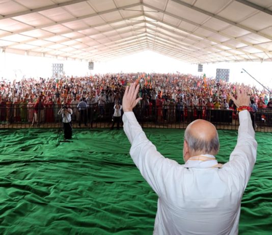 Union Home Minister Amit Shah addressing a massive public rally on Thursday.