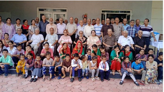 Dignitaries and children during the Foundation Day celebration function of Balgran in Jammu on Saturday.